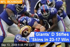 Giants' D Stifles 'Skins in 23-17 Win