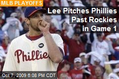 Lee Pitches Phillies Past Rockies in Game 1