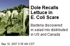Dole Recalls Lettuce in E. Coli Scare