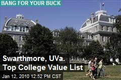 Swarthmore, UVa. Top College Value List