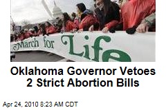 Oklahoma Governor Vetoes 2 Strict Abortion Bills